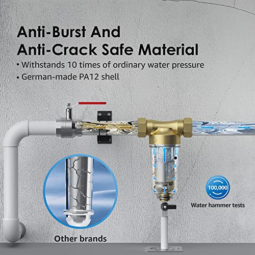Waterdrop Spin Down Sediment Filter, Backwash Whole House Water Filter System For Well Water, 40-50 Micron, 1" Mnpt + 3/4" Fnpt + 3/4"Mnpt, Traps Sand, Bpa Free, Wd-Rpfk #TOP3