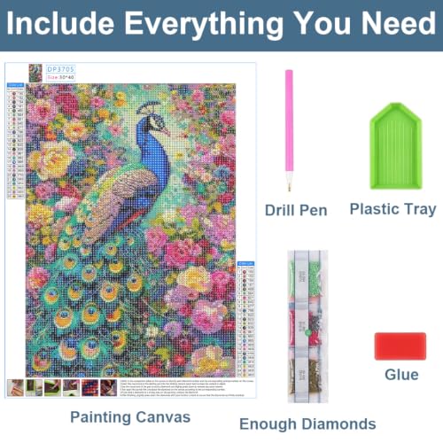Image of HASTHIP Peacock 5D Diamond Painting Kit Full Drill Art Decor