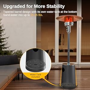 East oak 50000 btu patio heater with sand box table design double layer stainless steel burner wheels triple protection system outdoor heater for home and residential 2023 upgrade black  urban country home decor