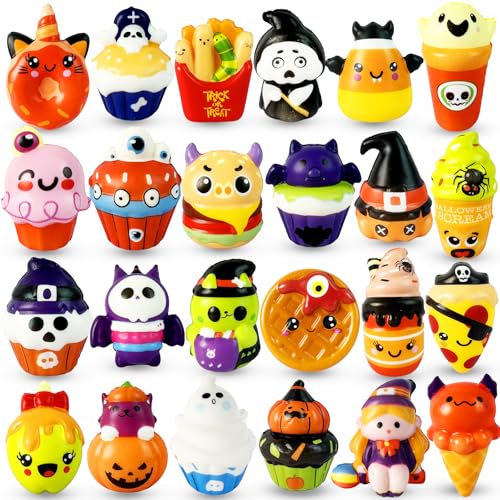 24PCS Halloween Squishies Toys for Kids Slow Rising Stress Toys Halloween Trick or Treat Toys Party Favors Toys for Kids Soft Fidget Squeeze Toys for Anxiety Relief