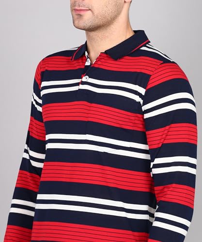Image of INKKR Polo Neck Full Sleeve Striped Men's Tshirt
