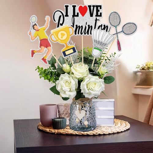 Image of Badminton Table Centerpiece Stick, Badminton Themed Birthday Party Decorations, Trophy-Racket-Medals Set of 15