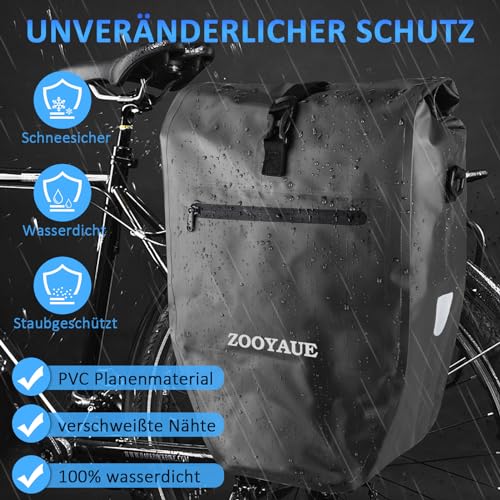 ZOOYAUE Fahrradtasche für Gepäckträger 23-28L, Wasserdicht Gepäckträgertasche mit Tragegriff und Schultergurt, Fahrrad Tasche Umhängetasche mit Reflektoren, Fahrrad Taschen hinten
