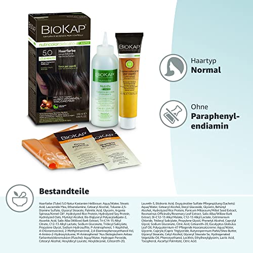 Foto von BIOKAP RAPID Permanente Haarfarbe 5.0 Natur Kastanien Hellbraun | NUR 10 MINUTEN EINWIRKZEIT | Bio Arganöl - TricoREPAIR Komplex - VEGAN | Optimale Grauabdeckung | Bis zu 80% natürliche Inhaltsstoffe