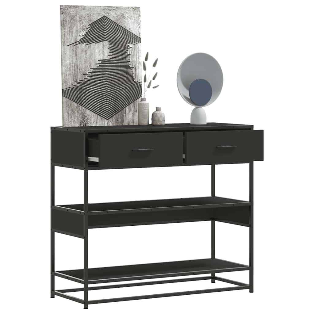 SXZenSpace Console Table Black 90x35x80 cm Engineered Wood & Metal Frame, Modern Industrial Hallway Side with Drawer Shelf for Living Room, Bedroom or Corridor