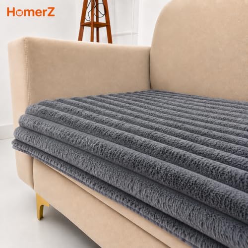 Image of Homerz Premium Rabbit Fur Sofa Cover with Anti-Skid Backing, Soft Plush Fabric Sofa Protector for Living Room Furniture (Grey, 7 (3+2+2) Seater, Only Seat Cover)