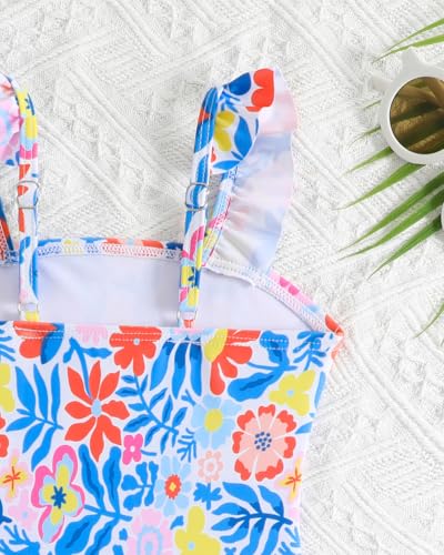 Badeanzug Mädchen Kleinkind Verstellbare Träger Schwimmanzug Mädchen Einteiliger UV Badebekleidung, Blumen 98