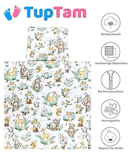 TupTam Baby Crib Pram Bedding Set Duvet Pillow - 4 pieces, Animals in leaves, 80x80 cm - Image 4