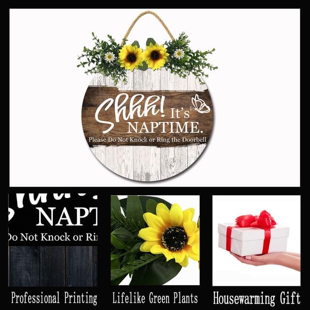 Miniatura 6 de Letreros para puerta con texto en inglés "Shhh It's Nap Time Please Do Not Knock or Ring the Door" ("Shhh It's Nap Time Please Do Not Knock or Ring