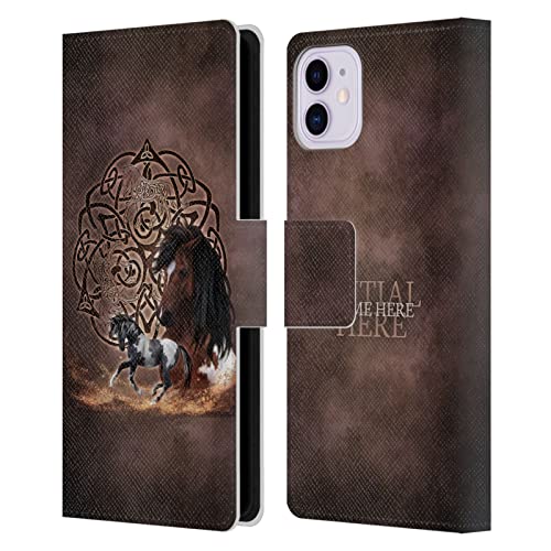 Coque iPhone 11 cuir portefeuille fin anti-rayures personnalisé nom initiale cheval