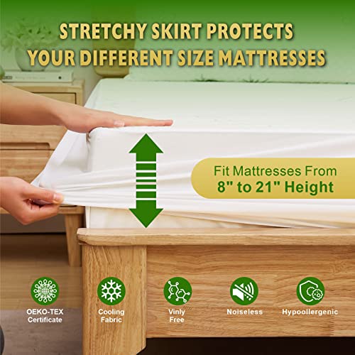 Imbloo 100% Waterproof King Mattress Protector, Bamboo 3D Air Fabric Bed Mattress Cover, Breathable Cooling Mattress Pad Cover, Soft Smooth Noiseless Vinyl Free Machine Washable, 8''-21'' Deep Pocket #TOP5