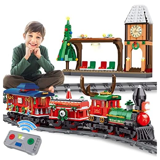 Jul tåg block, tegelleksaker tågset för barn pojkar flickor byggnadslärande med 2,4 GHz fjärrkontroll 1217 st Kompatibel med Lego-klossar?
