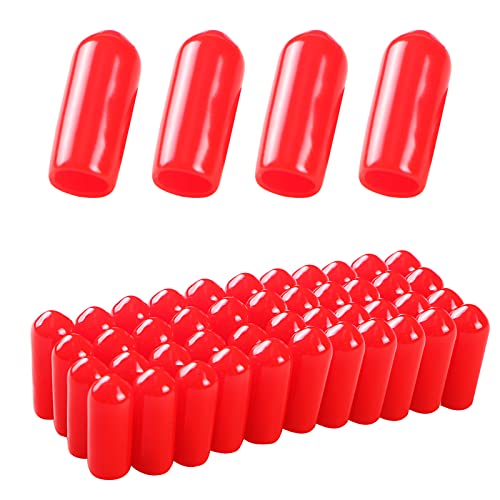 Rubber Round End Cap Cover 1/5 Inch (5mm) Screw Thread Protectors PVC Flexible Tubing Pipe Protective Bolt Screw Thread Protector Safety Cover | for Pipe Post Tubing Rod Cover 100 Pcs (Red)