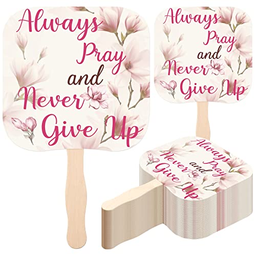 Image of Sherr 50 Pcs Christian Inspirational Gifts Bulk for Women Men Church Fans Handheld Wooden Fans Hand Funeral Memorial Service Favors Gifts