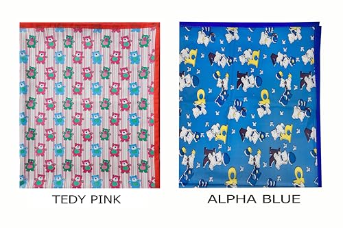 Image of EcoSoft Plastic Sheet,PVC Sheet for Kids,Rubber Sheet for Babies,Bed Wetting Protector(90 x 135 cm) (Blue Alphabet & Pink Tedy)
