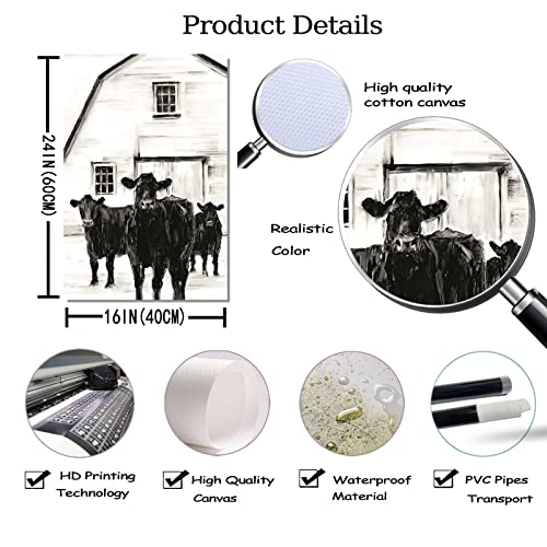 Farmhouse Animal Wall Art Cow Painting Rustic Cow Wall Art Farmhouse Barn Pictures Cow Wall Decor Black White Poster Animal Canvas Prints Rustic Artwork For Bedroom Living Room 16X24 Inch Frameless #TOP6