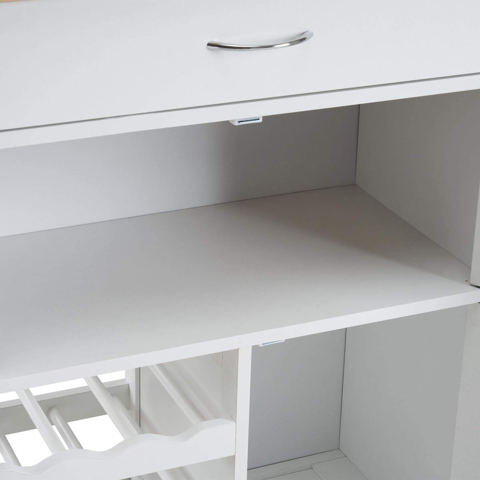 Bonnlo Carro de Cocina con Ruedas, Carrito de Cocina con Cajón, Botellero y Estantes, Mueble de Cocina con Superficie de Madera, 67 x 38 x 87 cm, Blanco