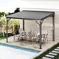 Domi 8x10FT Lean to Gazebo, Outdoor Hardtop Wall Mounted Gazebo with Sloping Galvanized Steel Roof, Upgraded Heavy Duty Mounted Shelter with Drainage System for Deck, Porch, Backyard