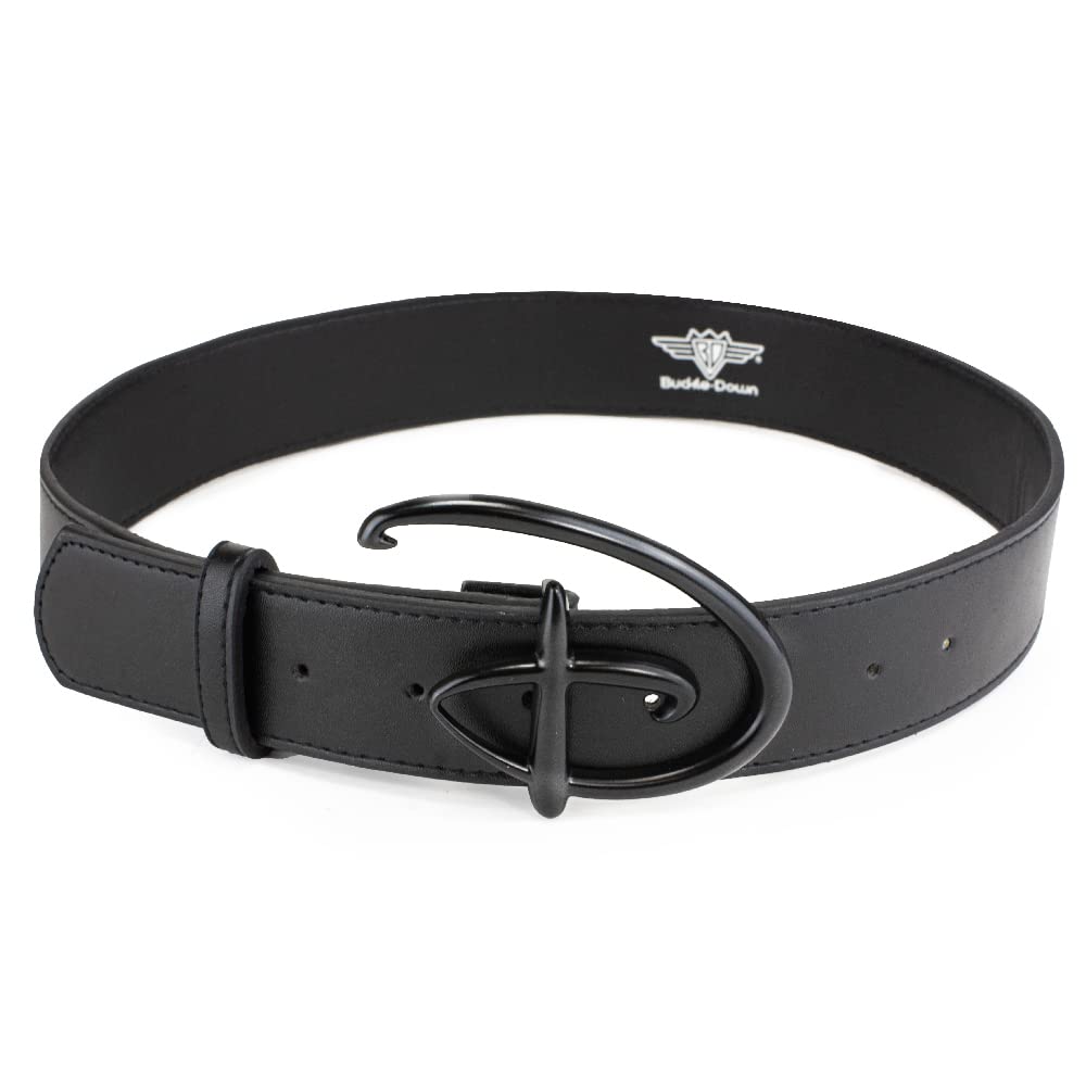 Disney Belt, Signature D Logo Black Matte Cast Buckle Black, Vegan Leather Belt