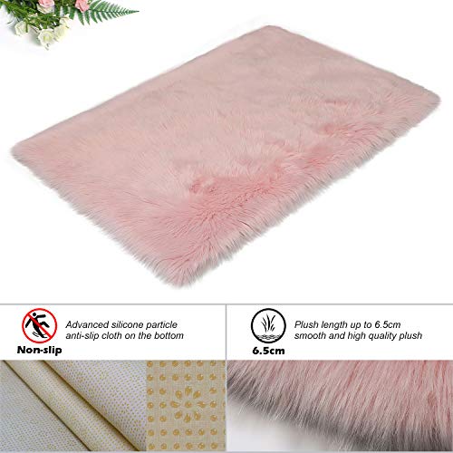 YIHAIC Alfombra de Piel de Oveja,Antideslizante Alfombra De Piel De Artificial Alfombra,niños Alfombra con Adecuada para Alfombra de Sala de Estar,tapete para Cama,Dormitorio,sofá (Rosa, 75 x 120cm)