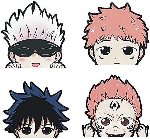 4 Pcs 5.11" Jujutsu Kaisen Japanese Anime Stickers and Decal Sticker Gojo Satoru Yuji, Megumi Ryomen for Car Window Door Bumper Laptop Water Bottle Motorcycle Tablet Cellphone Decoration