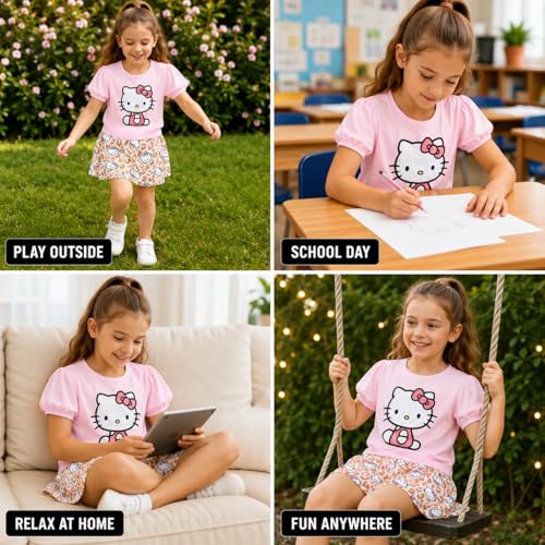 Image of Hello Kitty Girls Skort Set - 2 Piece Graphic Crewneck Top and Short Skort Cute Outfit Set (Sizes: 2T-12)
