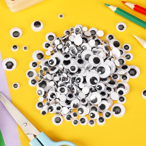 upins 1000 pcs self adhesive googly wiggle eyes for diy craft assorted size 6 mm 8 mm 10 mm 12 mm 14 mm 16 mm mixed packaging craft sticker eyes