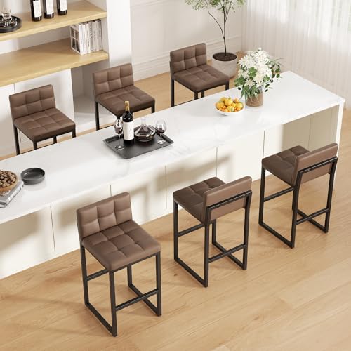 Image of Bar Stools Set of 6, Modern Counter Height Bar Stools with Back,24 inch Coffee