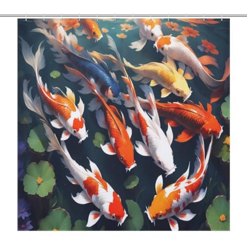 Rideau de douche poisson koï imperméable en tissu polyester 183x183cm