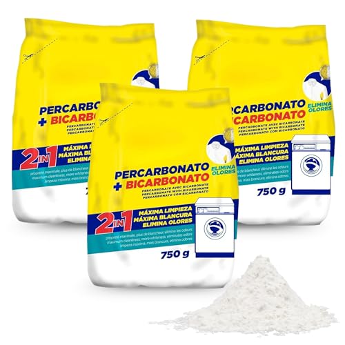 Percarbonato + Bicarbonato blanqueador, Percabonato Sódico, Apto para el lavado de ropa tanto blanca como de color, alarga la vida de su lavadora, Elimina Manchas Difíciles y Olores, 750 gramos, 3 Uds