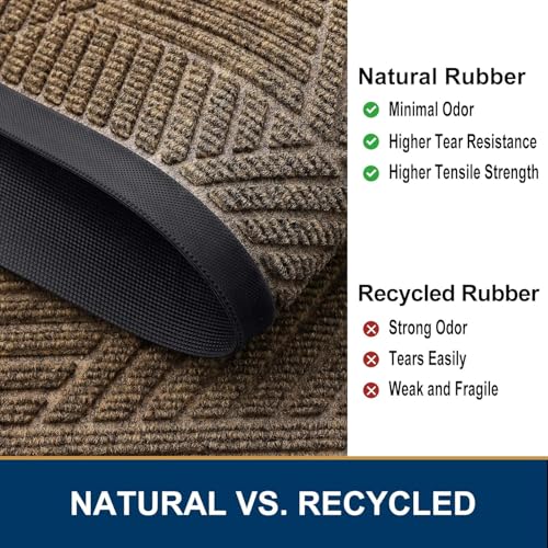 Smiry Front Door Mat Outside Entrance, Heavy Duty Sturdy Natural Rubber Doormat, Trap Dirt and Moisture, Easy Clean Low Profile Welcome Floor Mats for Indoor Outdoor Entry, 71x47 Inch, Brown