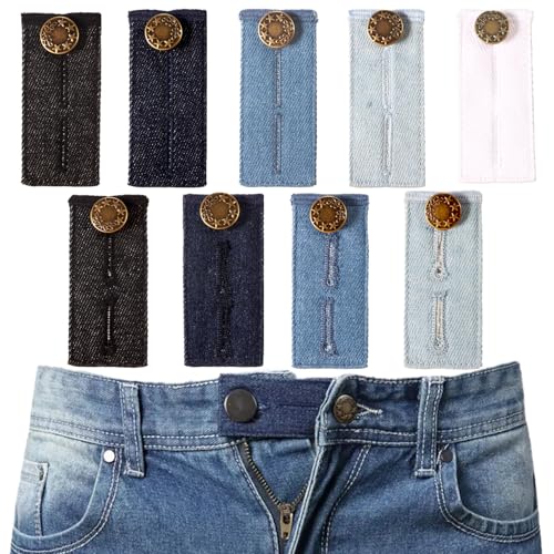 9PCS Jeans Waist Extenders Set, Denim Button Extenders for Pants, Adjustable No-Sew Waistband Expanders for Jeans, Trousers, Skirts, Pregnancy, Men & Women