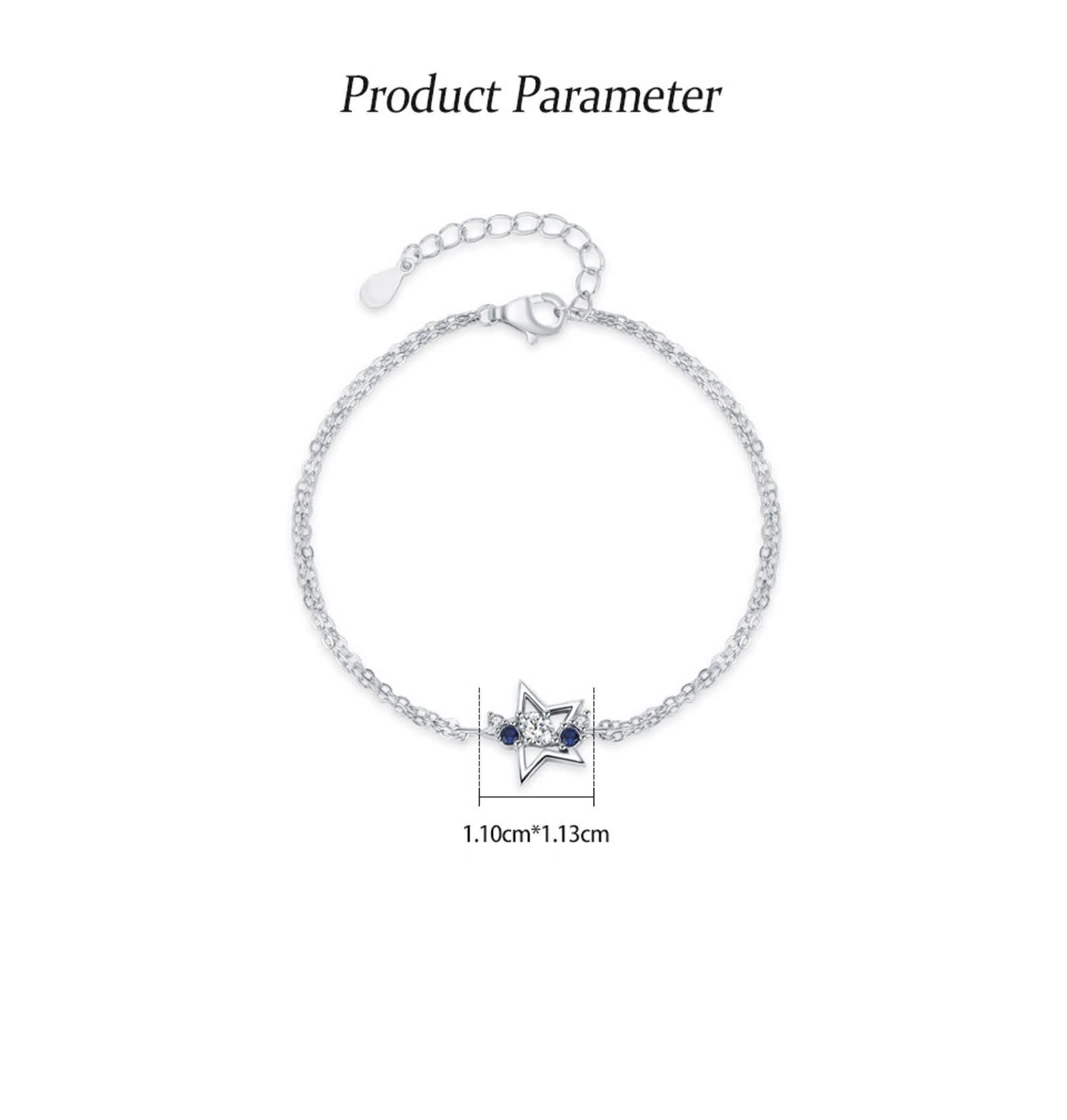 Bracelets en or blanc 9 K/14 K/18 K pour femme, chaîne double couche, bracelet à maillons en forme d'étoile pour femme avec diamant véritable bijoux en or blanc, au 375/585/750 avec saphir