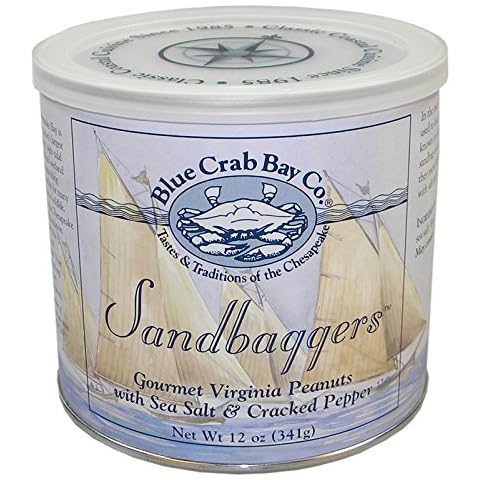 Blue Crab Bay "Sandbaggers" - Gourmet Virginia Peanuts with Sea Salt & Cracked Pepper, 12 Oz. Tin (4-Pack) Cover