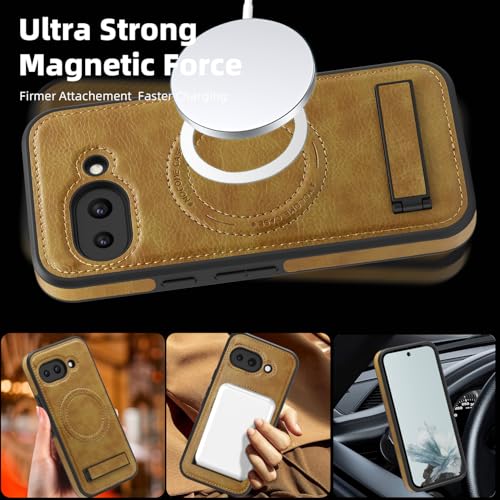 Image of Lunivop for Google Pixel 9a Case Leather [Compatible with Magsafe Wireless Charging] Magnetic Cover Stand Funda para Google Pixel 9a 6.3 '' 5G 2025 Rugged Best Phone Cases Brown