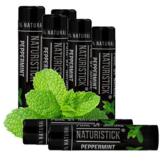7-Pack Black Peppermint Lip Balm for Men and Women. Attractive Black Stick Gift Set by Naturistick. 100% Natural. Best Beeswax Chapstick for Healing Dry, Chapped Lips. Made in USA
