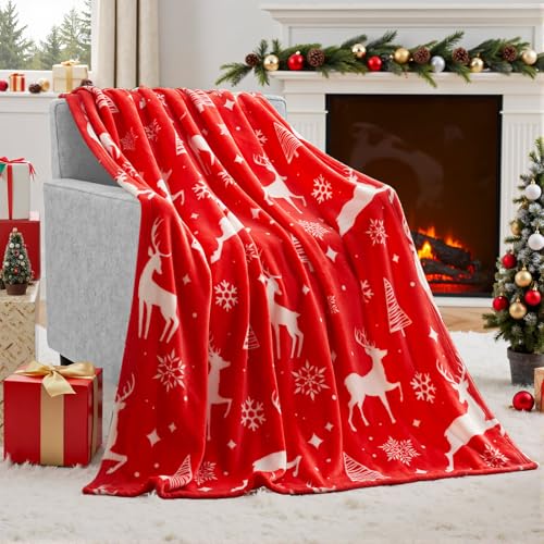 Joiedomi Christmas Throw Blanket - Soft Flannel Christmas Blanket - Warm Plush Holiday Decorative Throw - Winter Cozy Present Throw for Couch - 50” x 60" Red Nordic