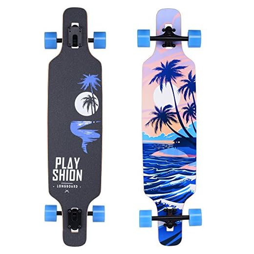 Playshion 39 Inch Drop Through Freestyle Longboard Skateboard Cruiser Coconut Tree
