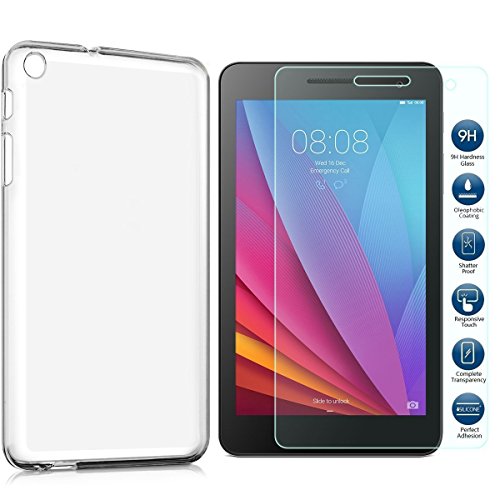 mylb Compatible with Huawei MediaPad T3 7.0 Case Cover,with Huawei MediaPad T3 7.0 Screen Protector.(2 in 1) TPU Silicone Case with 9H Tempered Glass Screen Protector (Transparent.)