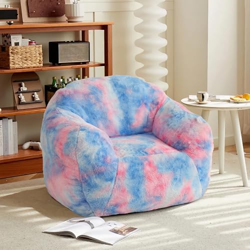 Bean Bag Chair with Armrest and Backrest, Plush Faux Fur Memory Foam Lounger, Ergonomic Beanbag Sofa...