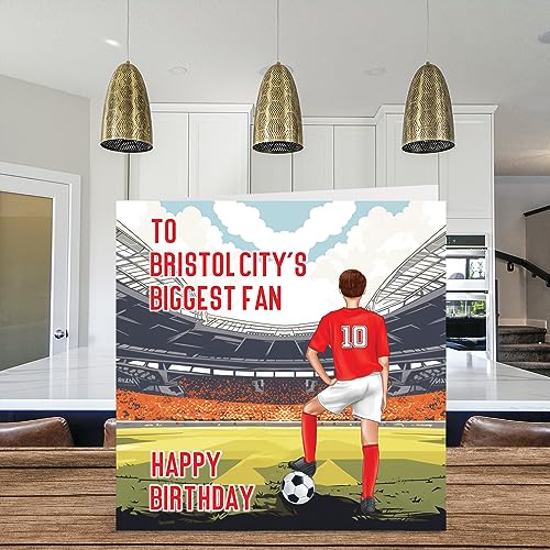 Football Birthday Card for Bristol City Fans - Biggest Fan - Fun Happy Birthday Card for Son Dad Brother Uncle Colleague Friend Cousin, 145mm Footy Footie Bday Greeting Cards - Image 2