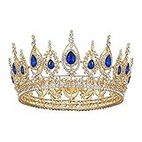 SWEETV Royal Queen Crown, Wedding Tiara for Bride, Rhinestone Tiaras and Crowns for Women, Costume Headpiece for Birthday Cosplay Party Celebration,Royal Blue, Bailey