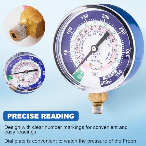 Image of A2L Manifold Gauge, R454B Blue Low Pressure Gauge, 1 /8 inch Male NPT (80 mm) Refrigerant Pressure Gauges for R-454B R-32 R410A HVAC System, 500 PSI (Blue)