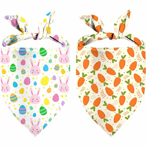 Easter Dog Bandana 2 Pack Adjustable Holiday Party Pets Rabbit Easter Egg Bandana Triangle Bibs Dog Cat Scarf Set