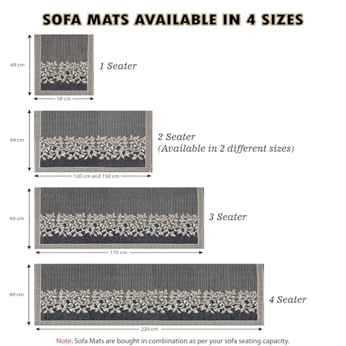 Image of Nendle Superior Velvet Floral Sofa Mat 5 Seater Set Durable Protector for Living Room Mat 3 Seater and 2 Seater, Suitable for L Shape, Sectional and U Shape Sofa (Grey, Pack of 2)