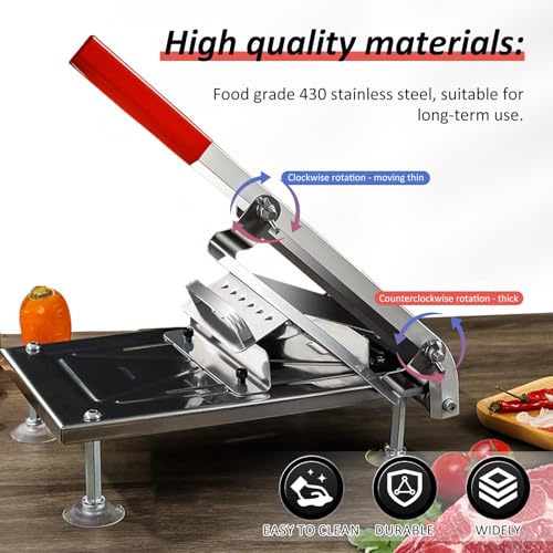 Manual Meat Slicer,Mutton Roll Food Slicers Stainless Steel Slicer Meat Cutter Machine Adjustable Cutter Manual,Sausage Cutting Board Home Commercial Bread Slicers Stainless Steel Ribs Meats Chopper - Image 2