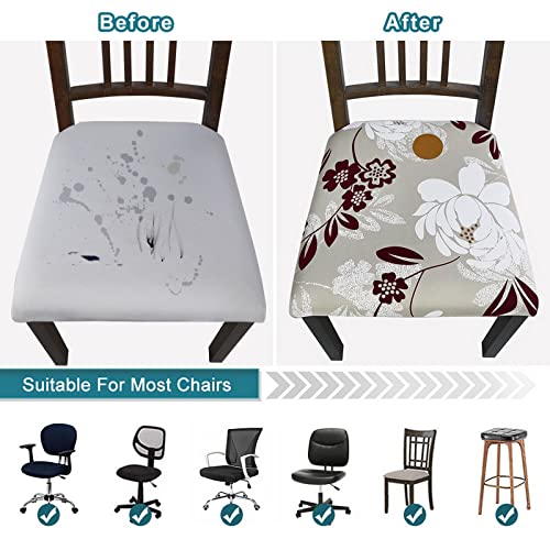 Image of SearchI Seat Covers for Dining Room Chairs Stretch Printed Chair Seat Covers Set of 6, Removable Washable Upholstered Chair Seat Protector Cushion Slipcovers for Kitchen, Office(Flowers Pattern10)