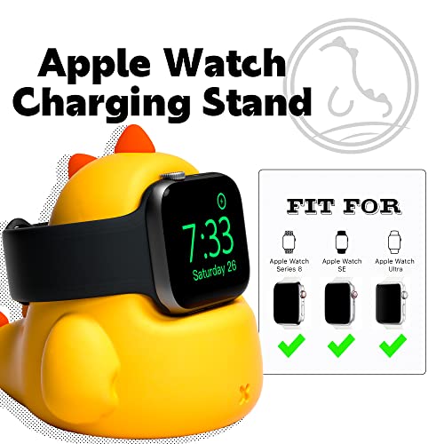 ELETIUO Stojak na ładowarkę kompatybilny z Apple Watch Series Ultra2/Ultra/10/9/8/SE2/7/6/SE/5/4/3/2/1 (49/46/45/44/42/41/40/38 mm), stacja ładująca z dinozaurem, obsługuje tryb szafki nocnej, żółty