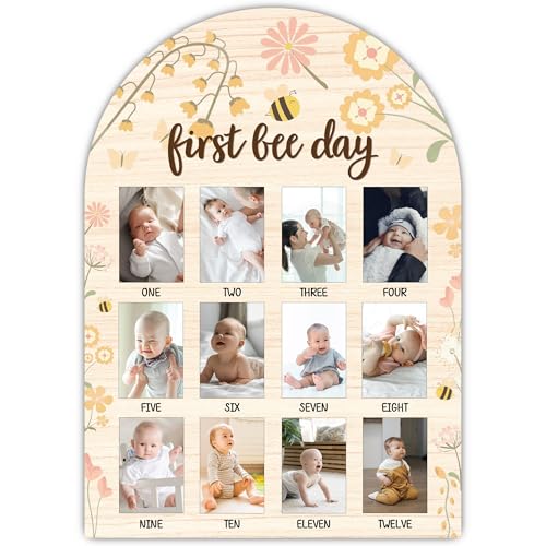 One Year of Wood Photo Board, My First Year Milestone Photo Board, 12 Monthly Baby Picture Frame, First Bee Day Nursery Decor, Girl Boy 1st Birthday Decorations, Baby Keepsake Gift-A18