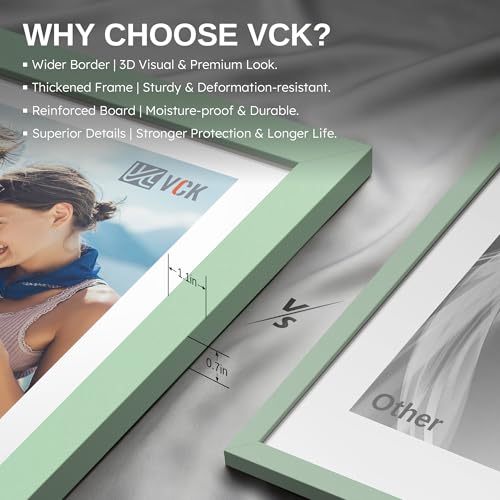Image of VCK 8x10 Picture Frame Set of 3 - Green, Wide Border Solid Wood Frame, Display Pictures in Horizontal and Vertical, for Home, Office, Gallery, Woodgrain Series, Wall Hanging